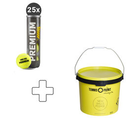 Tennis-Point 25x Premium Tennisball 4er plus Balleimer rund